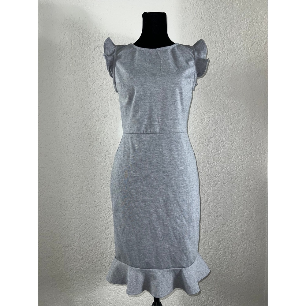 Old Navy XS Grey Textured Ruffle Sleeve Trumpet Hem Sheath Dress Office Siren